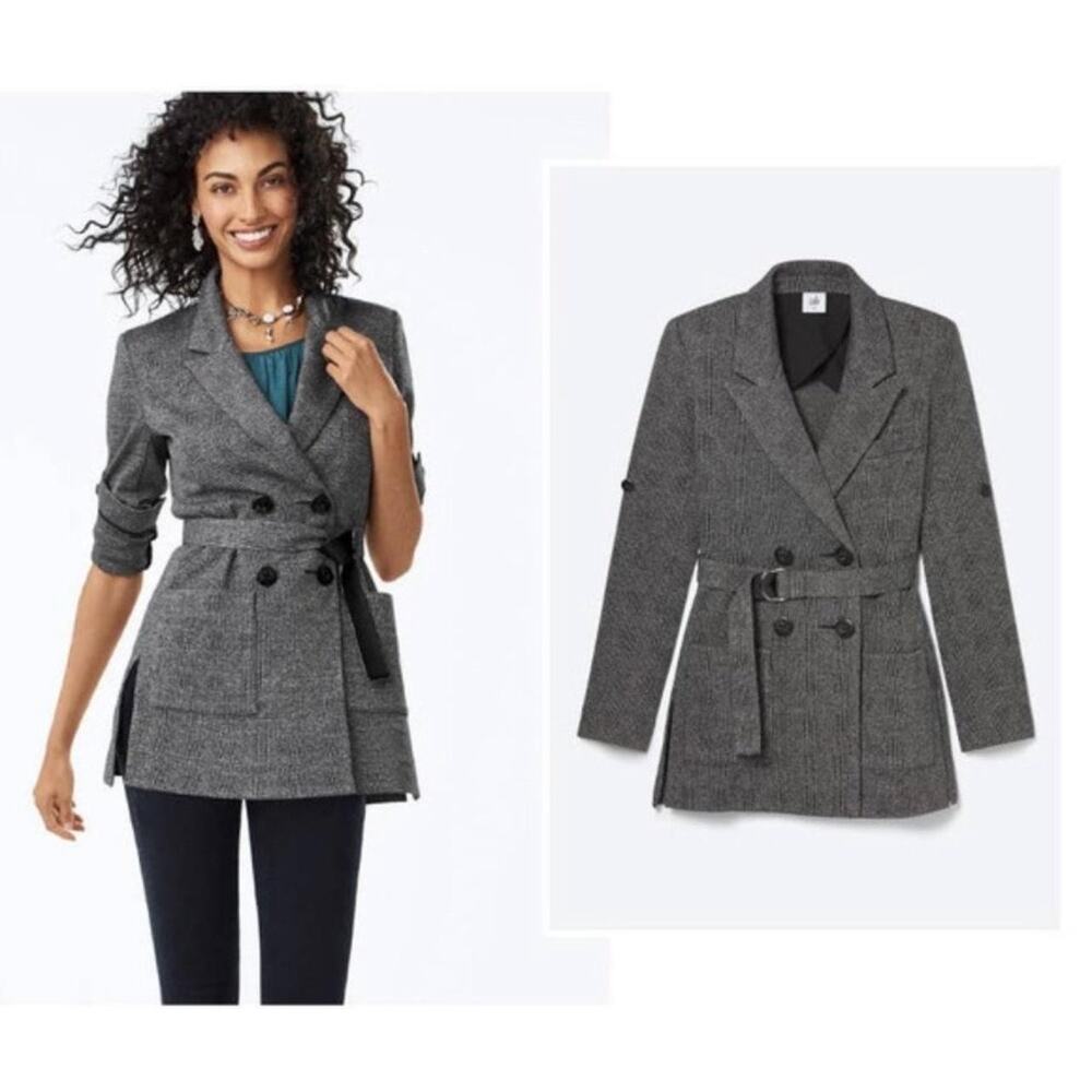 CAbi Pant Suit Womens XXS Gray Plaid Belted Blazer Wide Leg Pants Set Career - Picture 4 of 16